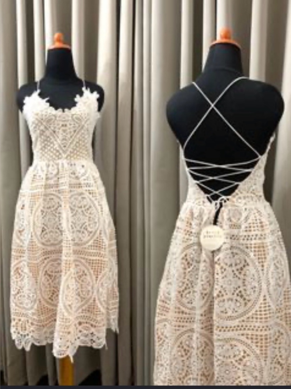 NWT Two Sisters purple lavender midi lace dress L Crochet boho lace up open back - Picture 4 of 10